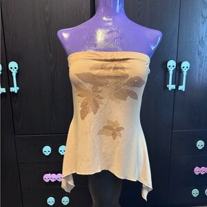 Floral Beige Strapless Tank Top